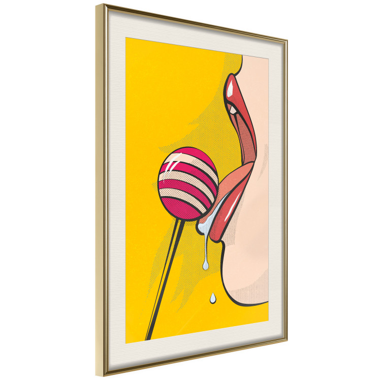 Poster Sweet Lollipop - abstract woman licking a lollipop on a light yellow background 132205 additionalImage 3