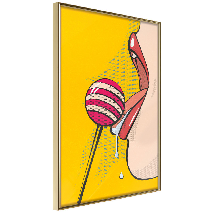 Poster Sweet Lollipop - abstract woman licking a lollipop on a light yellow background 132205 additionalImage 12