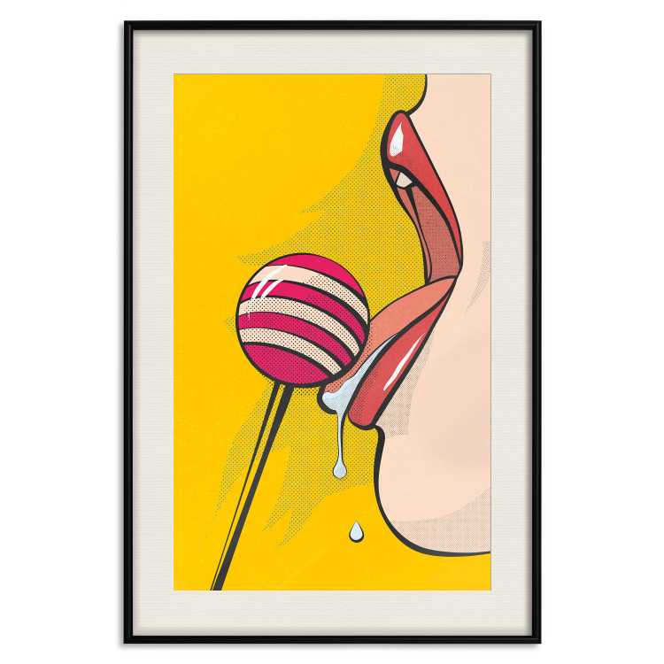 Poster Sweet Lollipop - abstract woman licking a lollipop on a light yellow background 132205 additionalImage 19