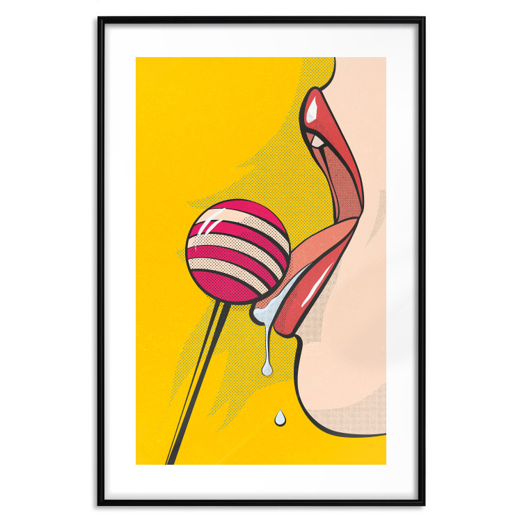 Poster Sweet Lollipop - abstract woman licking a lollipop on a light yellow background 132205 additionalImage 17