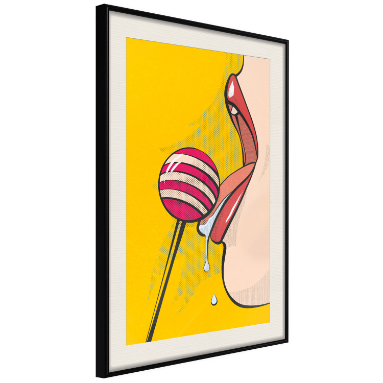 Poster Sweet Lollipop - abstract woman licking a lollipop on a light yellow background 132205 additionalImage 2