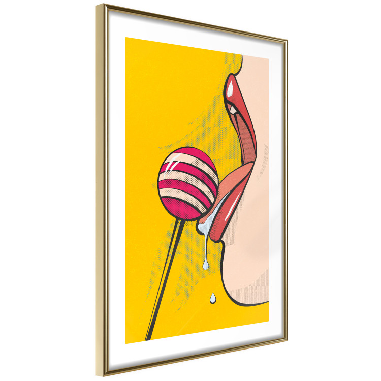 Poster Sweet Lollipop - abstract woman licking a lollipop on a light yellow background 132205 additionalImage 7