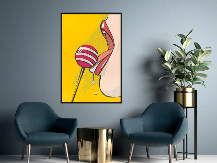 Poster Sweet Lollipop - abstract woman licking a lollipop on a light yellow background 132205 additionalImage 6