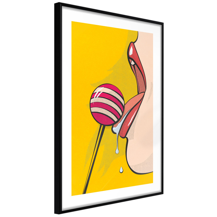 Poster Sweet Lollipop - abstract woman licking a lollipop on a light yellow background 132205 additionalImage 8
