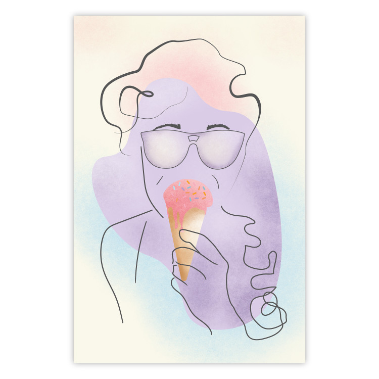 Poster Raspberry Ice Cream - abstract line art of a person in pastel colors 135005