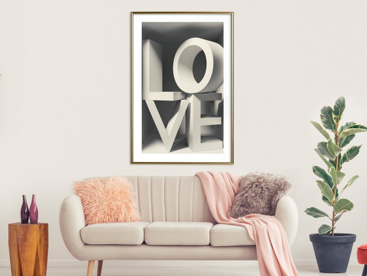Wall Poster Love in Grays - white texts with imitation of 3D effect on a light background 135505 additionalImage 10