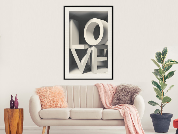 Wall Poster Love in Grays - white texts with imitation of 3D effect on a light background 135505 additionalImage 9