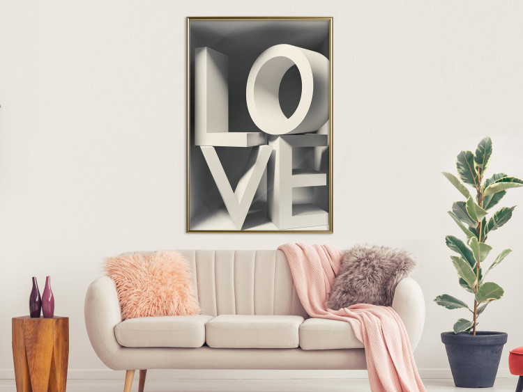 Wall Poster Love in Grays - white texts with imitation of 3D effect on a light background 135505 additionalImage 12