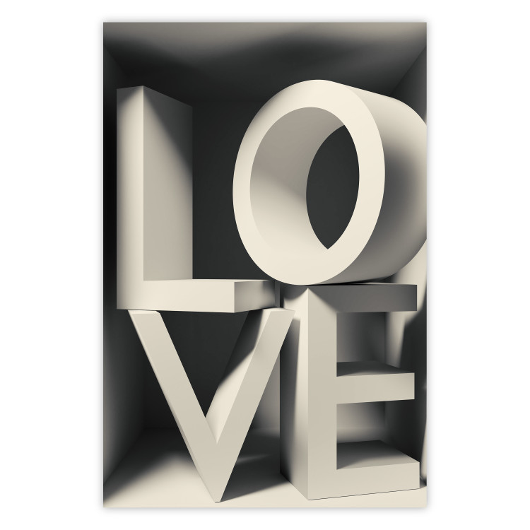 Wall Poster Love in Grays - white texts with imitation of 3D effect on a light background 135505