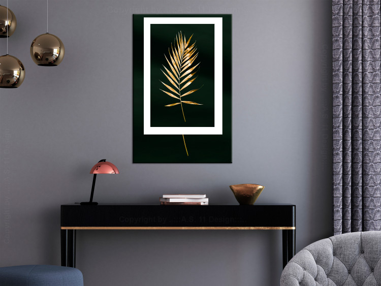 Poster Graceful Leaf - golden plant composition on a dark green background 135605 additionalImage 4