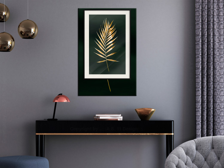 Poster Graceful Leaf - golden plant composition on a dark green background 135605 additionalImage 25