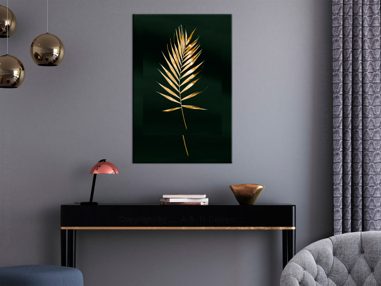 Poster Graceful Leaf - golden plant composition on a dark green background 135605 additionalImage 18