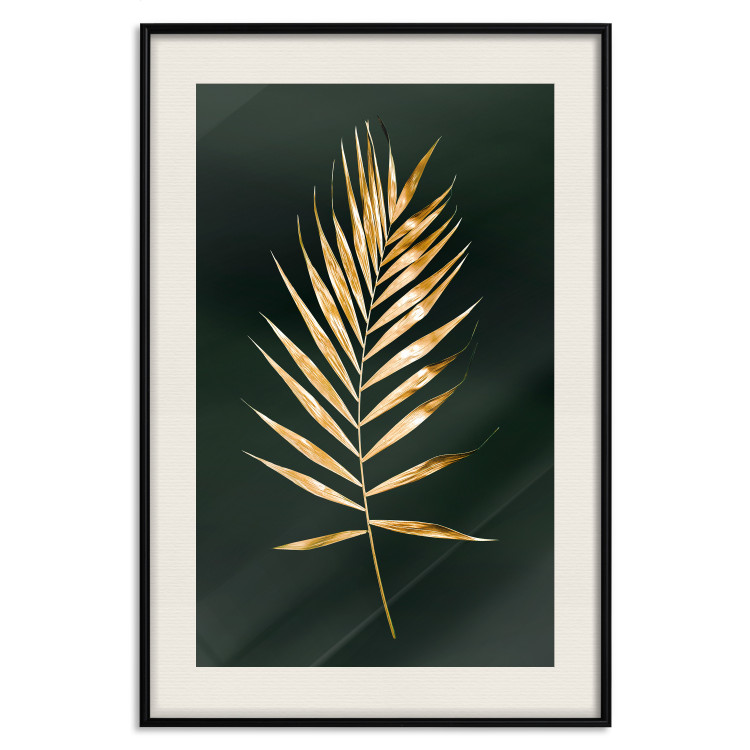 Poster Graceful Leaf - golden plant composition on a dark green background 135605 additionalImage 15