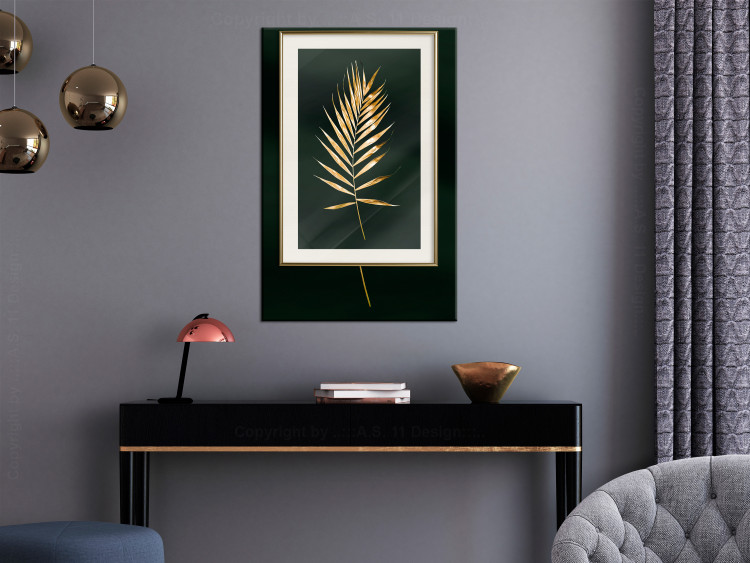 Poster Graceful Leaf - golden plant composition on a dark green background 135605 additionalImage 24