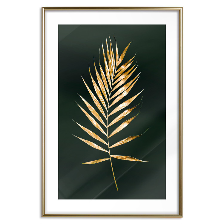Poster Graceful Leaf - golden plant composition on a dark green background 135605 additionalImage 17