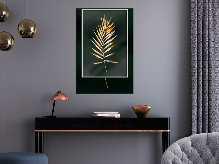 Poster Graceful Leaf - golden plant composition on a dark green background 135605 additionalImage 2