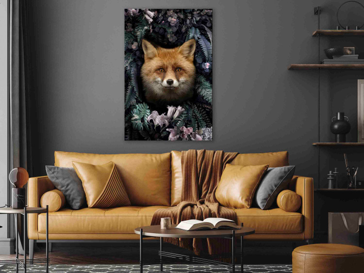 Canvas Art Print Fox in Flowers (1-piece) Vertical - forest animal amidst leaves 138605 additionalImage 3