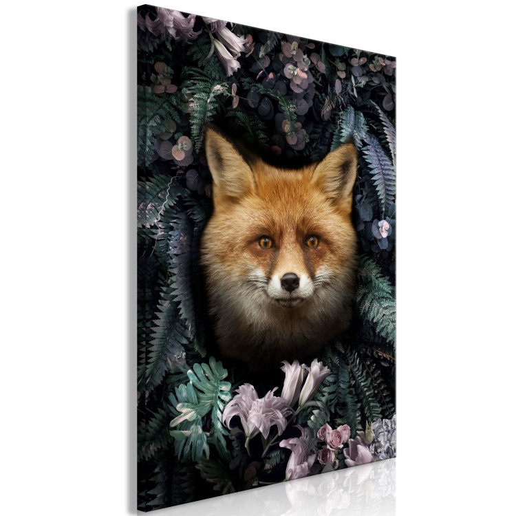Canvas Art Print Fox in Flowers (1-piece) Vertical - forest animal amidst leaves 138605 additionalImage 2