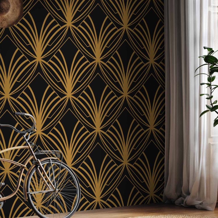 Wall Mural Art deco time - regular abstraction with gold patterns on black background 143205 additionalImage 7