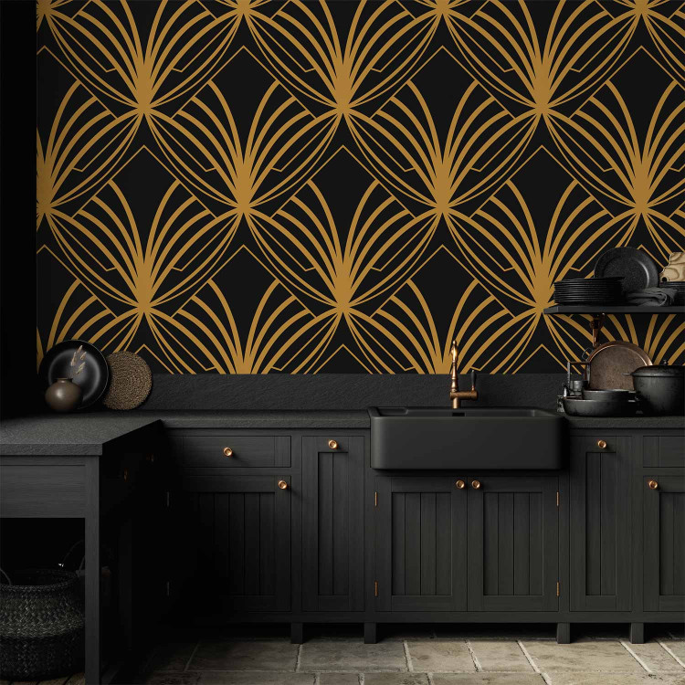 Wall Mural Art deco time - regular abstraction with gold patterns on black background 143205 additionalImage 6