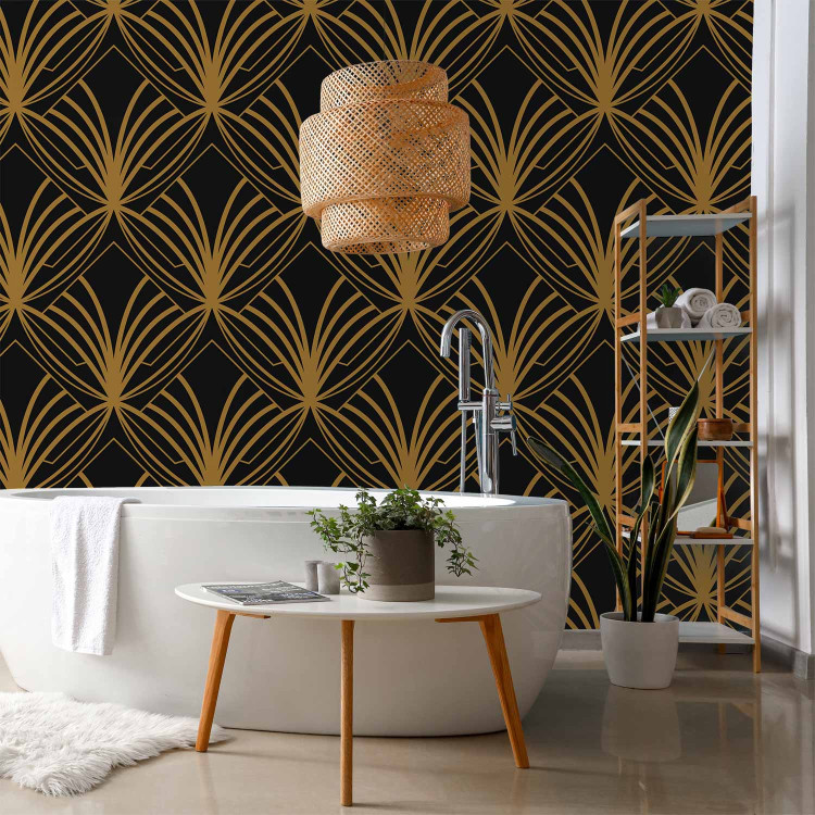Wall Mural Art deco time - regular abstraction with gold patterns on black background 143205 additionalImage 8