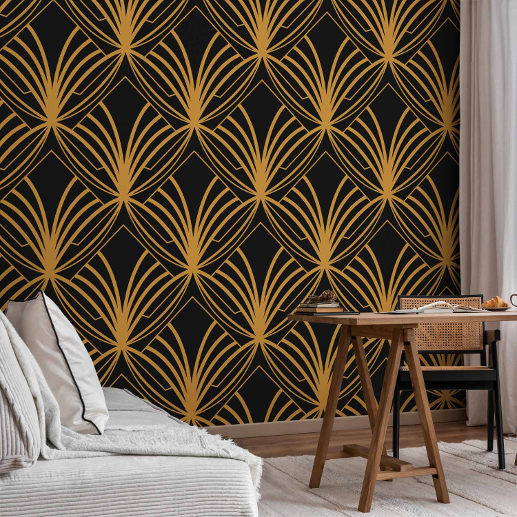Wall Mural Art deco time - regular abstraction with gold patterns on black background 143205 additionalImage 4