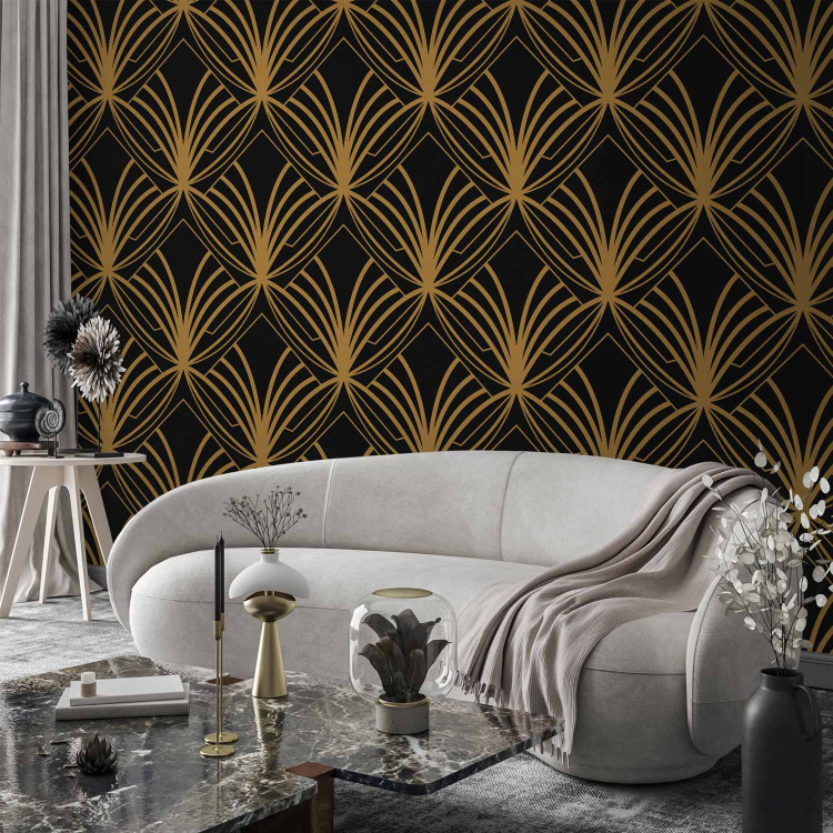 Wall Mural Art deco time - regular abstraction with gold patterns on black background 143205