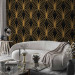 Wall Mural Art deco time - regular abstraction with gold patterns on black background 143205