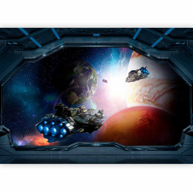 Wall Mural Children's landscape - space motif with a view of the planets from a ship's window 143505 additionalImage 1