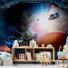 Wall Mural Children's landscape - space motif with a view of the planets from a ship's window 143505