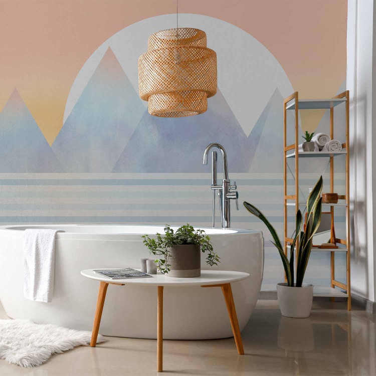 Wall Mural Mountain landscape - abstract with mountains and a lake on a sunset background 143805 additionalImage 8