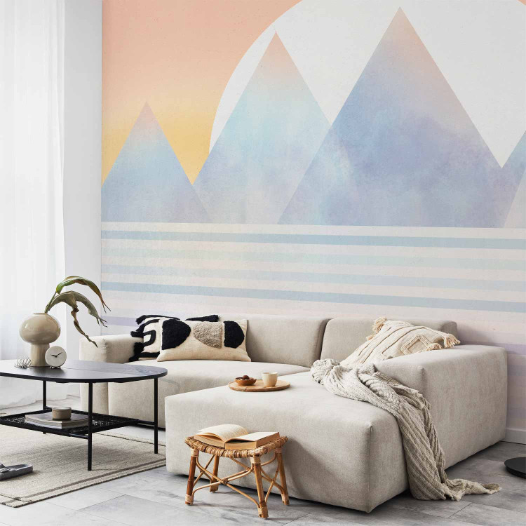 Wall Mural Mountain landscape - abstract with mountains and a lake on a sunset background 143805