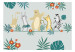Wall Mural Dancing animals - monkey, hare, tiger, bear and zebra on grey background 144605 additionalThumb 1