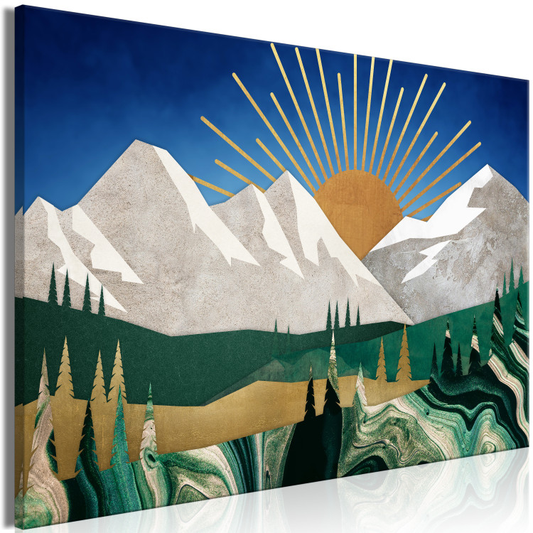 Canvas Print Awakening - Artwork With Sunrise Against the Backdrop of High Mountains 145505 additionalImage 2