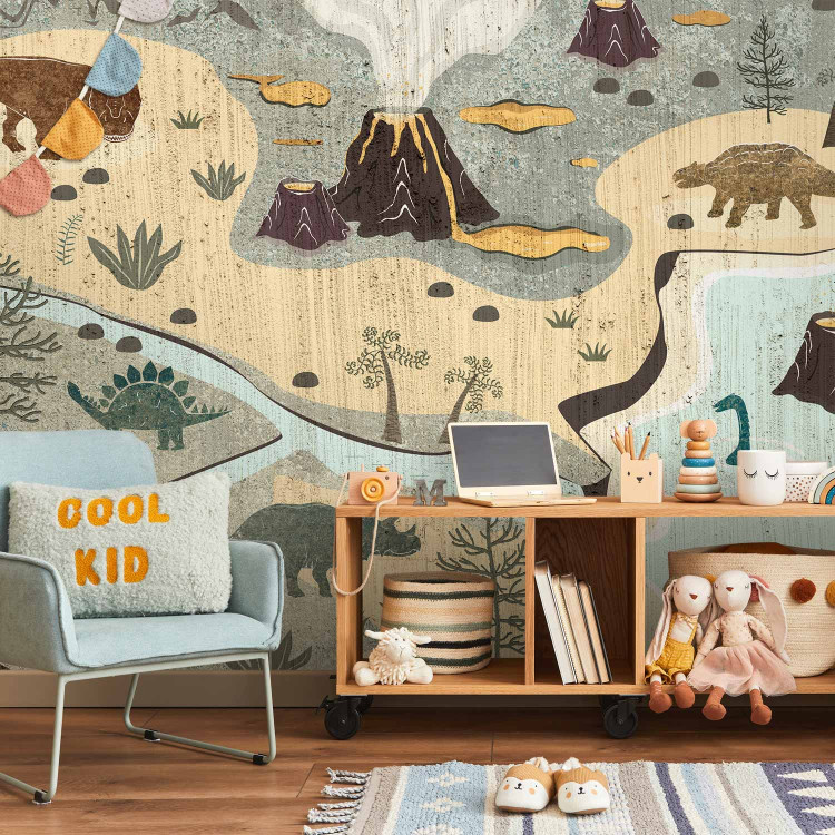 Wall Mural Jurassic World - Dinosaurs on a Map in Pastel Colors 149205 additionalImage 4