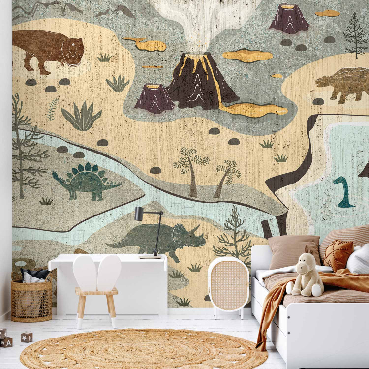 Wall Mural Jurassic World - Dinosaurs on a Map in Pastel Colors 149205 additionalImage 8