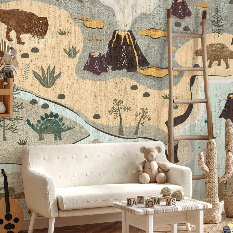 Wall Mural Jurassic World - Dinosaurs on a Map in Pastel Colors 149205 additionalImage 2