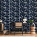 Wallpaper Monochrome Nature - Sketch of Leaves and Flowers on a Navy Blue Background 149905 additionalThumb 5