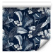 Wallpaper Monochrome Nature - Sketch of Leaves and Flowers on a Navy Blue Background 149905 additionalThumb 6