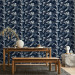 Wallpaper Monochrome Nature - Sketch of Leaves and Flowers on a Navy Blue Background 149905 additionalThumb 8