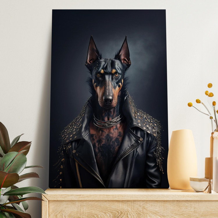 Canvas Art Print AI Doberman Dog - Rock Style Animal Fantasy Portrait - Vertical 150105 additionalImage 5