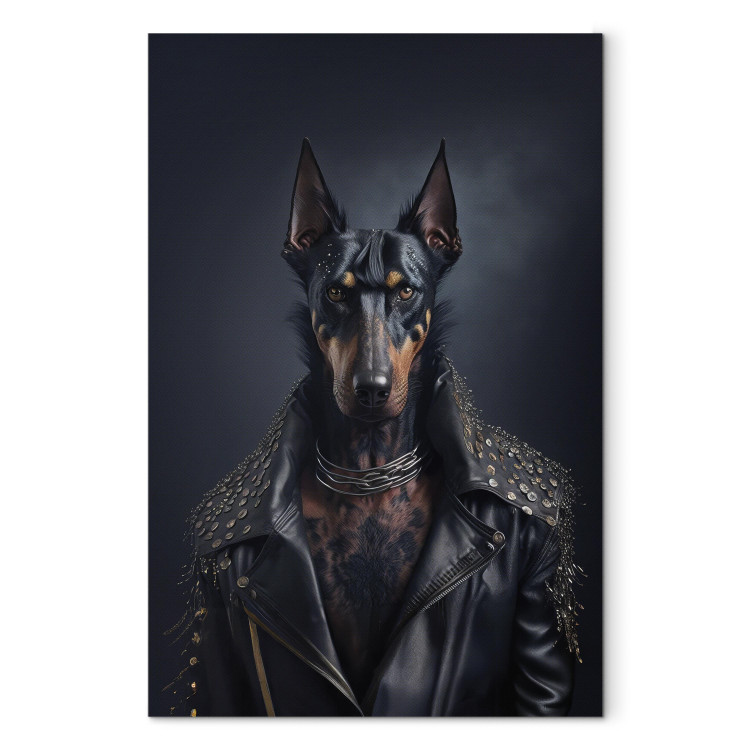 Canvas Art Print AI Doberman Dog - Rock Style Animal Fantasy Portrait - Vertical 150105