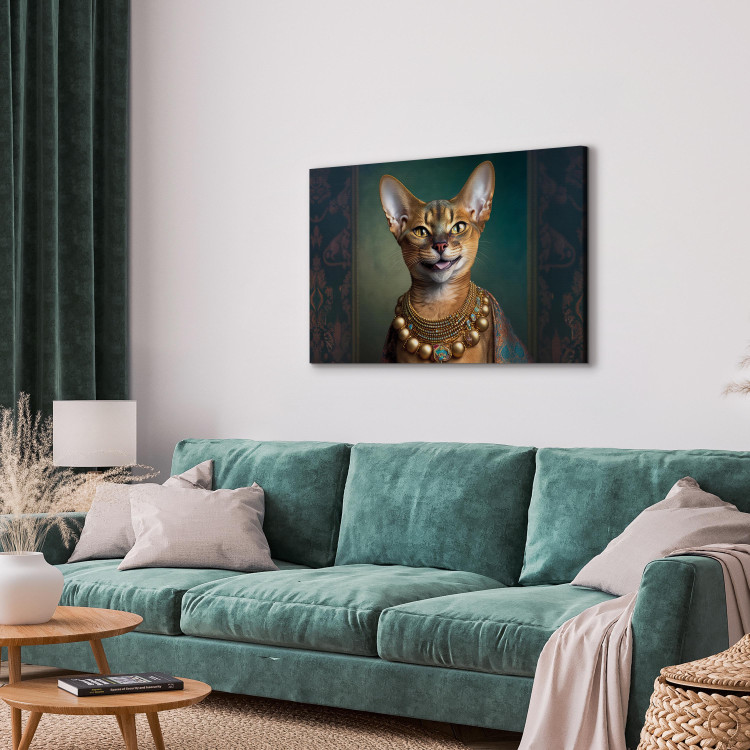 Canvas Print AI Abyssinian Cat - Animal Fantasy Portrait With Golden Necklace - Horizontal 150205 additionalImage 11