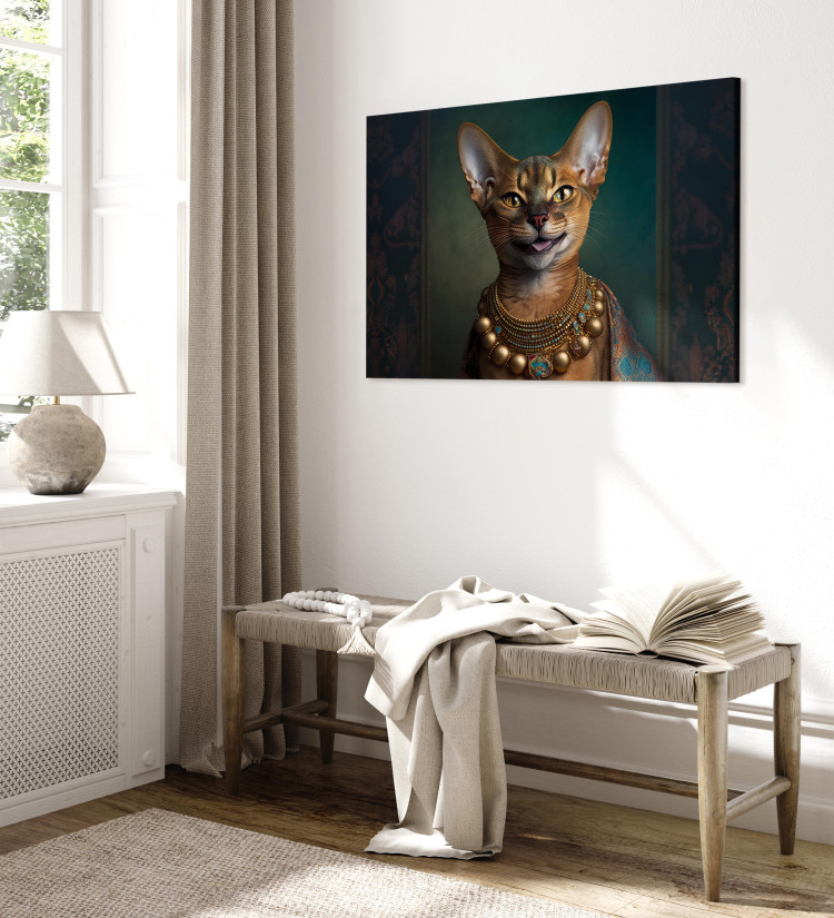 Canvas Print AI Abyssinian Cat - Animal Fantasy Portrait With Golden Necklace - Horizontal 150205 additionalImage 10