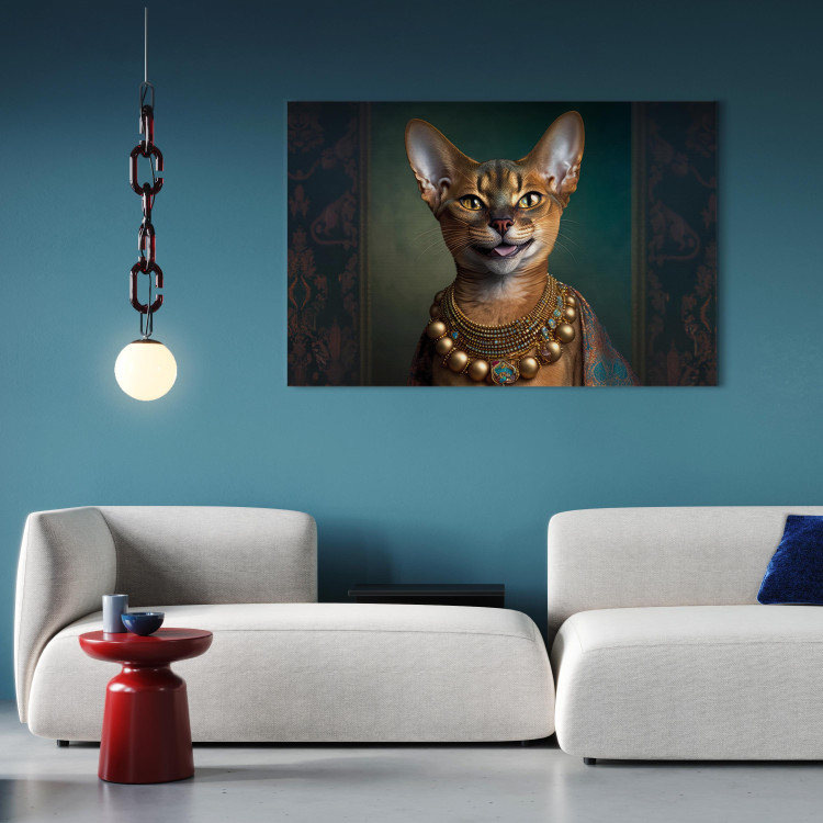 Canvas Print AI Abyssinian Cat - Animal Fantasy Portrait With Golden Necklace - Horizontal 150205 additionalImage 3