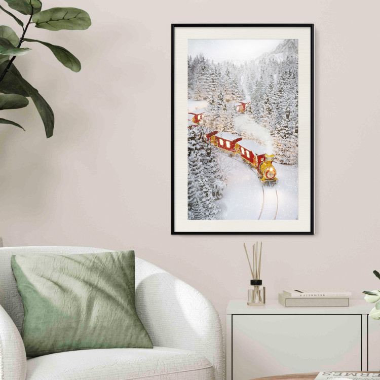 Poster Christmas Train - A Red Train Going Through a Snow-Covered Forest 151705 additionalImage 19