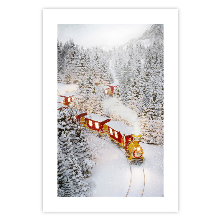 Poster Christmas Train - A Red Train Going Through a Snow-Covered Forest 151705 additionalImage 17