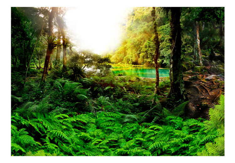 Photo Wallpaper In the Tropics - Landscape with Tropical Jungle Surrounding a Turquoise Lake 60505 additionalImage 1