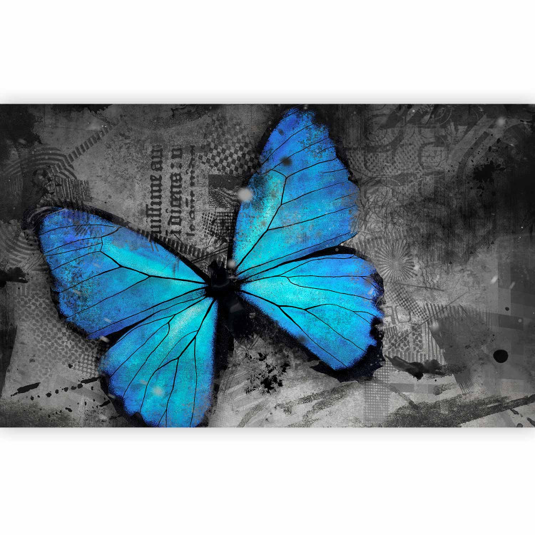 Wall Mural Beauty of the Butterfly - Blue butterfly on a graphite background with newspaper motif 61305 additionalImage 1
