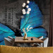 Wall Mural Beauty of the Butterfly - Blue butterfly on a graphite background with newspaper motif 61305 additionalThumb 4
